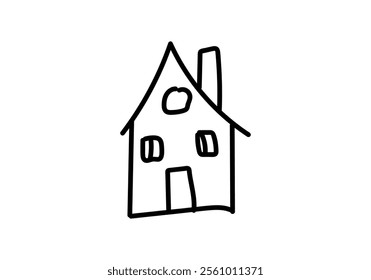 House drawing made with black brush stroke