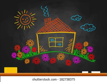 House drawing on blackboard  