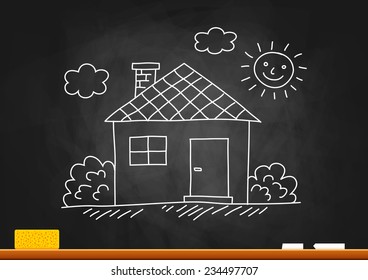 House drawing on blackboard