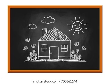 House drawing on blackboard 
