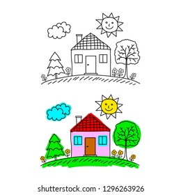 House Drawing On White Background Stock Vector (Royalty Free) 1296263926