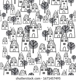 house drawing seamless pattern doodle