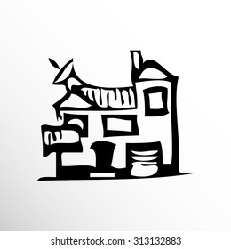 House. Drawing. Sketch style.