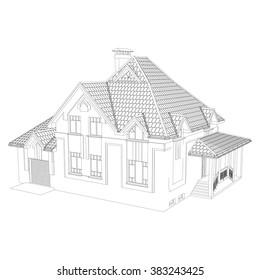The house drawing in the vector. The contours of the house.