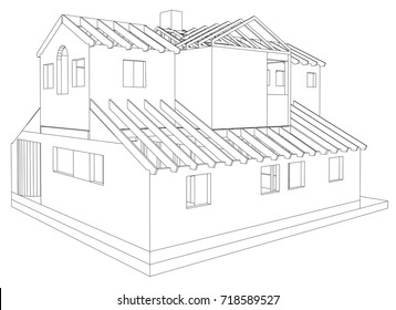 House drawing in vector. The contours of the house. Vector created of 3d.