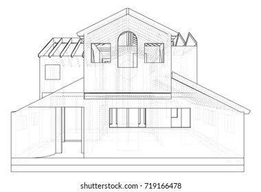 House drawing in vector. The contours of the house. Vector created of 3d.