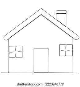 
The house is drawn by a single black line on a white background. Continuous line drawing. Vector illustration
