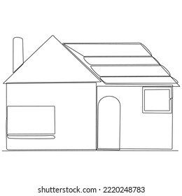 
The house is drawn by a single black line on a white background. Continuous line drawing. Vector illustration