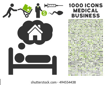 House Dreams icon with 1000 medical commercial eco green and gray vector pictograms. Design style is flat bicolor symbols, white background.
