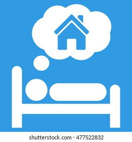 House Dreams icon. Vector style is flat iconic symbol, white color, blue background.