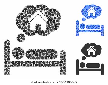 House dreams mosaic for house dreams icon of round dots in variable sizes and shades. Vector round dots are composed into blue mosaic. Dotted house dreams icon in usual and blue versions.