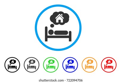 House Dreams rounded icon. Style is a flat house dreams grey symbol inside light blue circle with black, gray, green, blue, red, orange versions. Vector designed for web and software interfaces.