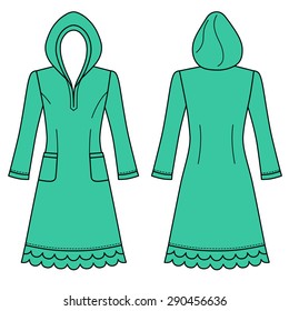 House dress, nightdress (front & back view), vector illustration isolated on white background 