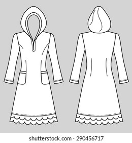 House dress, nightdress (front & back view), vector illustration isolated on grey background 