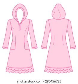 House dress, nightdress (front & back view), vector illustration isolated on white background 