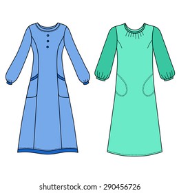 House dress, nightdress front view, vector illustration isolated on white background 