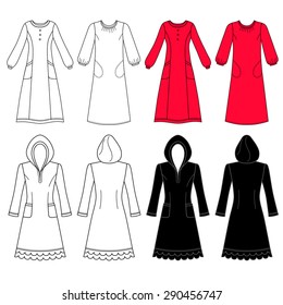 House dress, nightdress front view, vector illustration isolated on white background 