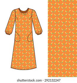 House dress, nightdress front view parrot seamless background patterned, vector illustration isolated on white background 