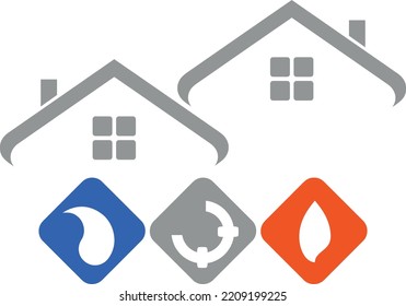 House, drop, flame and pipes, plumber and handyman logo
