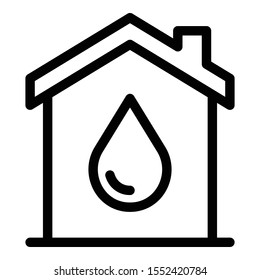 House with a drop icon. Outline house with a drop vector icon for web design isolated on white background