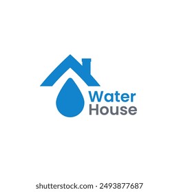 House and Drop Water Logo Identity. Water Droplets Logo Simple and Flat logo