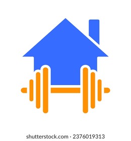 House with dumbbells line icon. Stay at home, self-isolation, free time, safety, building. Vector color icon on a white background for business and advertising.