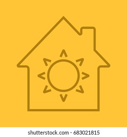 House eco electrification linear icon. House with sun inside. Thin line outline symbols on color background. Vector illustration