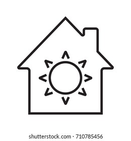 House eco electrification linear icon. Green solar energy. Thin line illustration. House with sun inside. Contour symbol. Vector isolated outline drawing