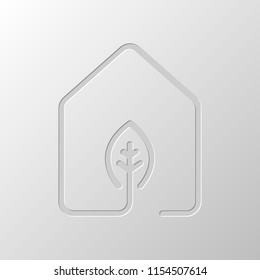 house with eco leaf icon. line style. Paper design. Cutted symbol. Pitted style