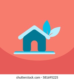 house ecology symbol icon with the leaf on roof