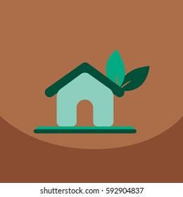 house ecology symbol icon with the leaf on roof