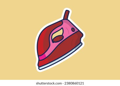 House Electric Iron Sticker vector illustration. Home interior objects icon concept. Electric iron household appliance for steaming clothes sticker design vector with shadow.