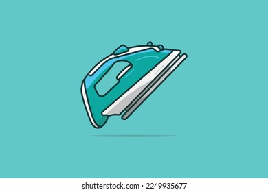 House Electric Iron vector illustration. Home interior objects icon concept. Electric iron household appliance for steaming clothes vector design. Side view of iron logo with shadow.