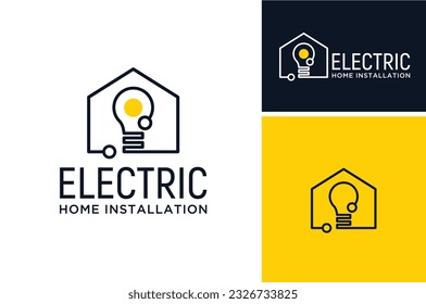 House with Electric Light Bulb Circuit for Home Wiring Lamp Electricity Installation Logo design