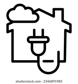 House with electric plug and cloud line icon, smart home symbol, modern technology vector sign on white background, house and plug icon in style for and web. Vector graphics.