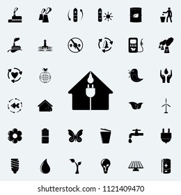 house, electric plug and light bulb icon. Detailed set of Ecology icons. Premium quality graphic design sign. One of the collection icons for websites, web design, mobile app on colored background