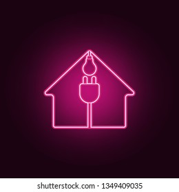 house, electric plug and light bulb icon. Elements of Ecology in neon style icons. Simple icon for websites, web design, mobile app, info graphics