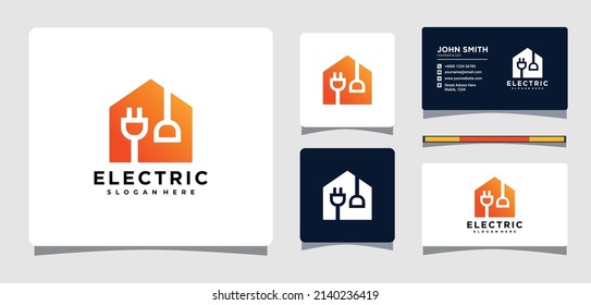 Haus mit elektrischem Plug-Logo-Vorlage mit Business Card Design-Inspiration