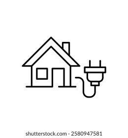 House and electric plug. Smart home energy, alternative power sources. Pixel perfect vector icon