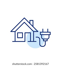 House and electric plug. Smart home energy, alternative power sources. Pixel perfect, editable stroke icon