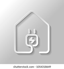 house with electric power plug icon. line style. Set of paper style icons with shadow on gray background