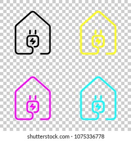 house with electric power plug icon. line style. Colored set of 