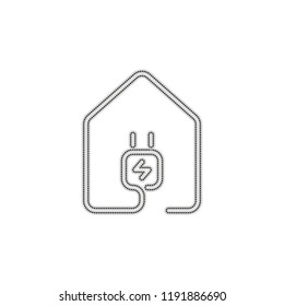 house with electric power plug icon. line style. Dotted outline silhouette with shadow on white background