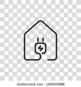 house with electric power plug icon. line style. Black symbol on transparency grid
