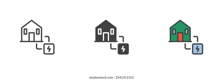 House Electric power supply different style icon set. Line, glyph and filled outline colorful version, outline and filled vector sign. Symbol, logo illustration. Vector graphics