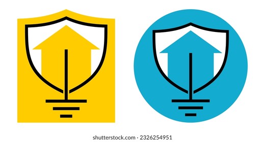 House electrical grounding for safety sign - house silhouette, shield and ground rod symbol