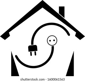 House, electricity plug and electricity socket, electrician logo