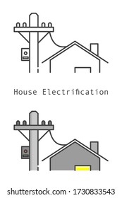 House Electrification concept. Flat style. Outline icon. Isolated. 