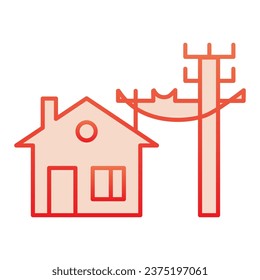 Icono plano de electrificación de la casa. Iconos de luz y de color rojo en un estilo moderno y plano. Cadenas eléctricas y diseño de estilo de gradiente de casa, diseñado para web y app. Eps 10