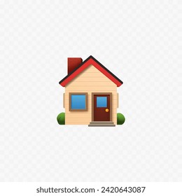 House emoji icon. Home. Cute house building isolated on white. Vector